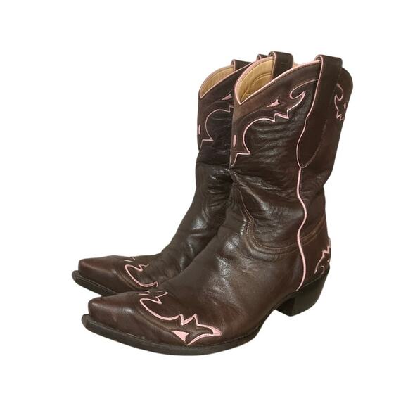 Vintage Old Gringo Women’s 10 B Chocolate Pink Leather Cowboy Boots Embroidered - Picture 1 of 9